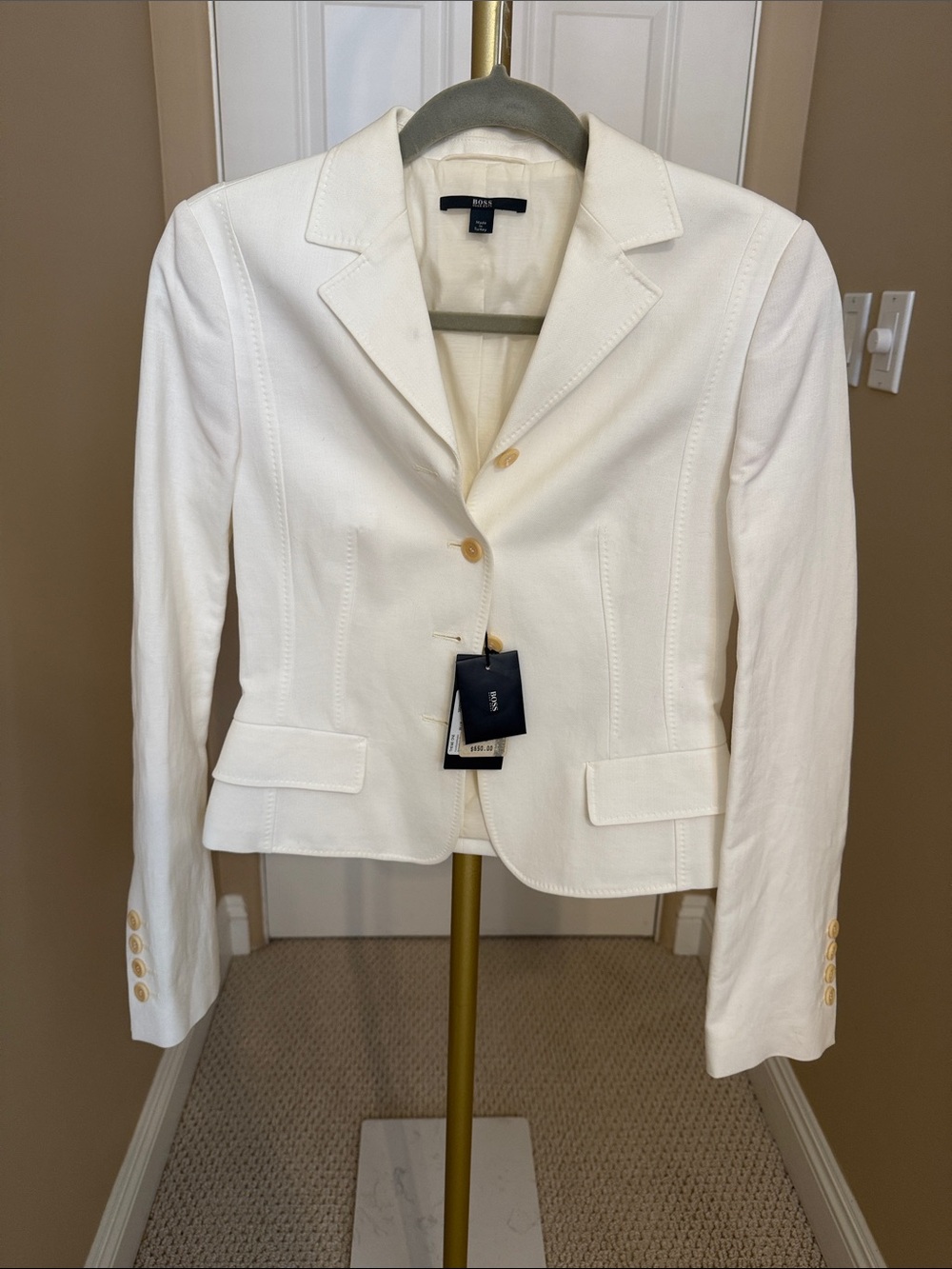 Boss Cream Tailored Women's Blazer with Round Beige Buttons